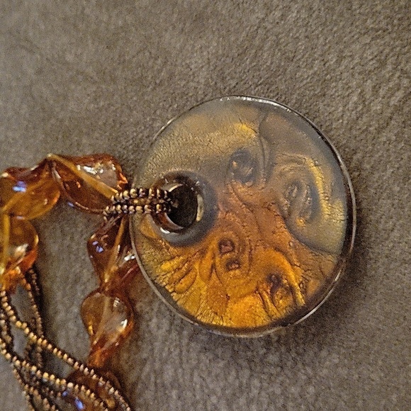 Vtg Bronze Beaded Handblown Glitter Glass Pendant Necklace - Picture 7 of 8
